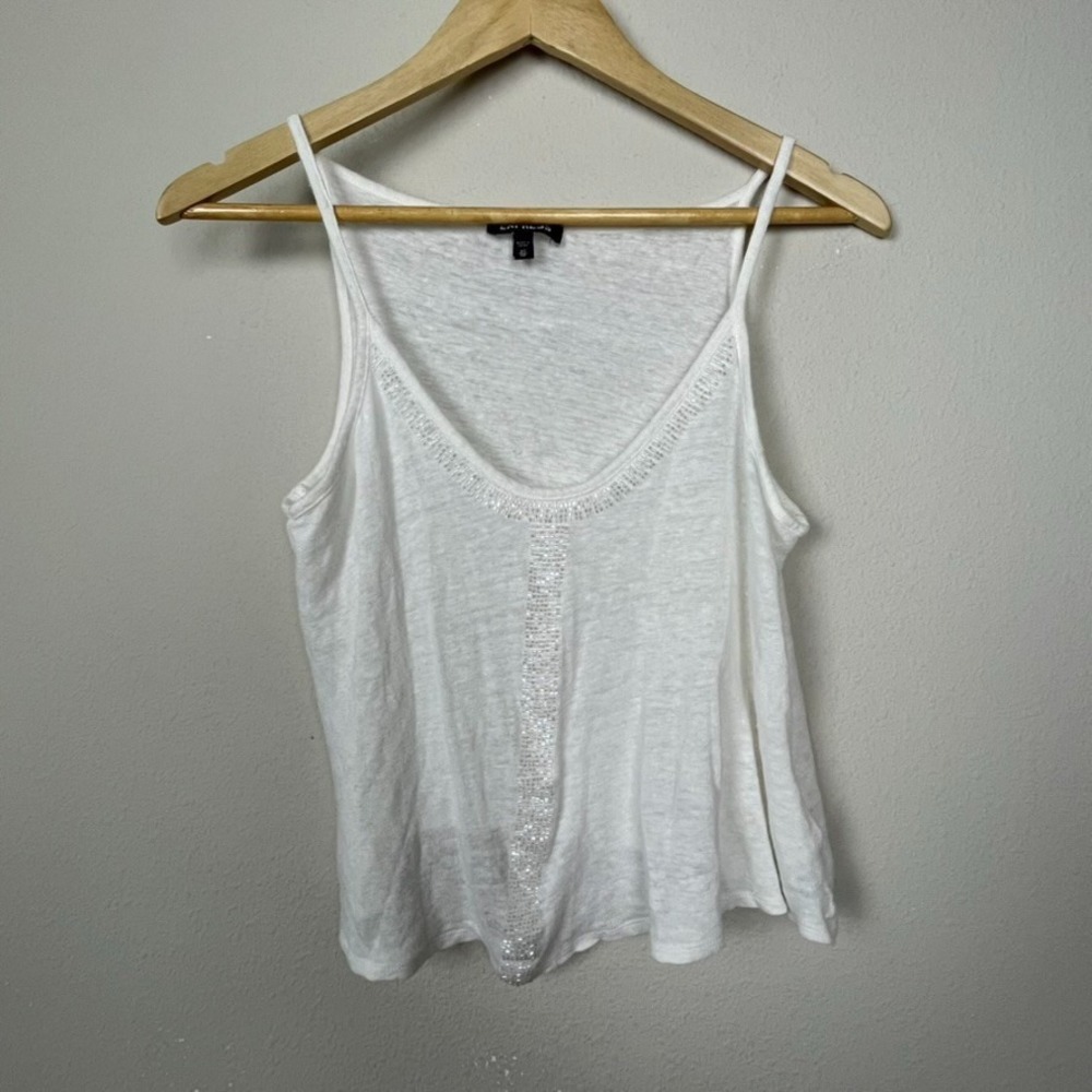 Express XS White Linen Beaded Crop Top Sleeveless Festival Coastal